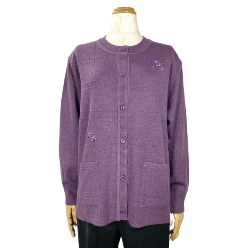 【LL/3L】丸首刺繍カーディガン