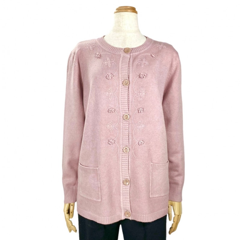 【LLサイズ】 もちもちニット花刺繍カーディガン