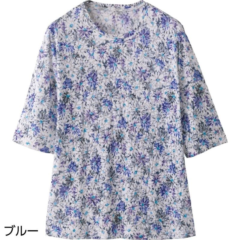 5分袖オパール花柄Ｔシャツ