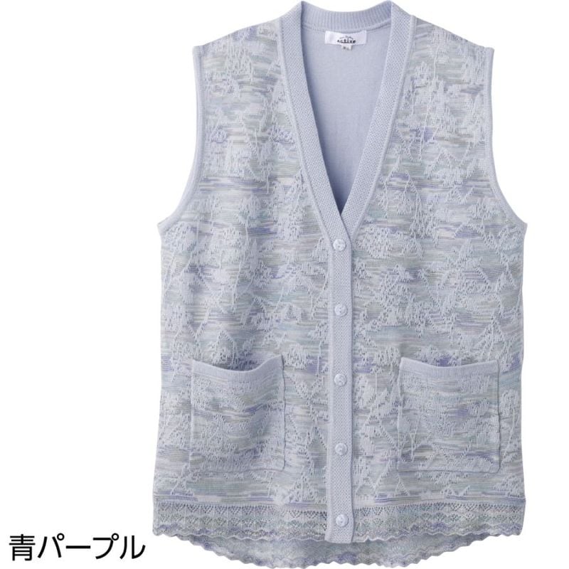 ニット斜め釦ホールＶ首ベスト