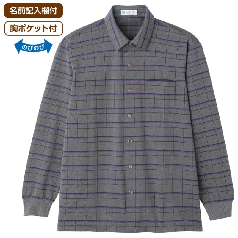 綿混斜め釦ホールニットシャツ