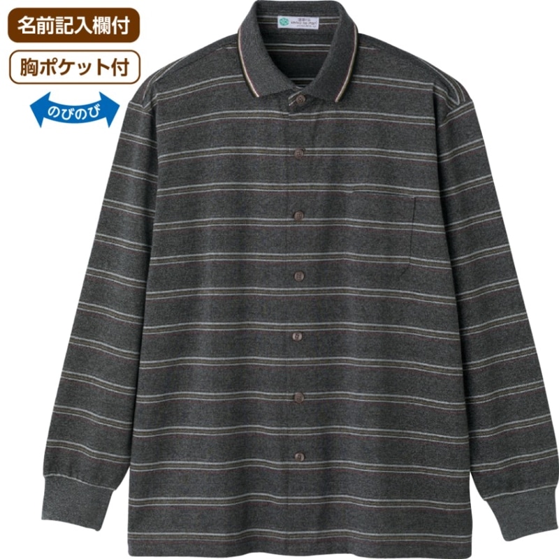 綿混斜め釦ホール前開きポロシャツ