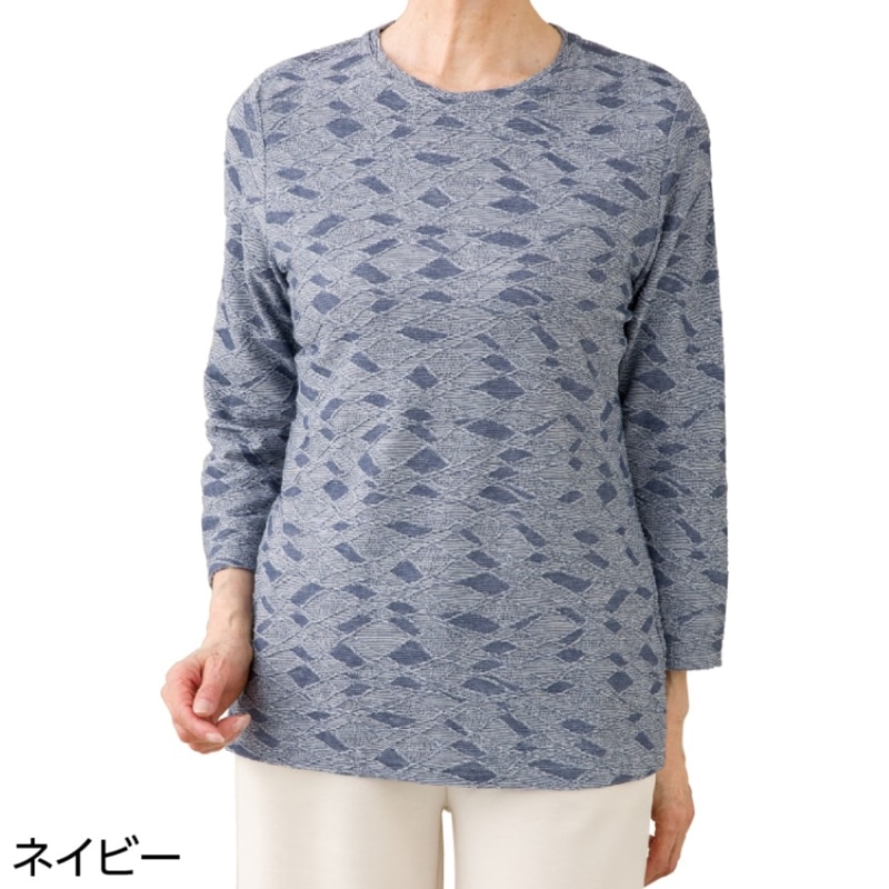 7分袖幾何柄ジャカードＴシャツ