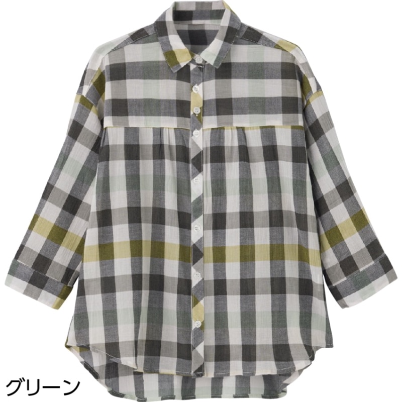 7分袖強撚格子柄シャツブラウス