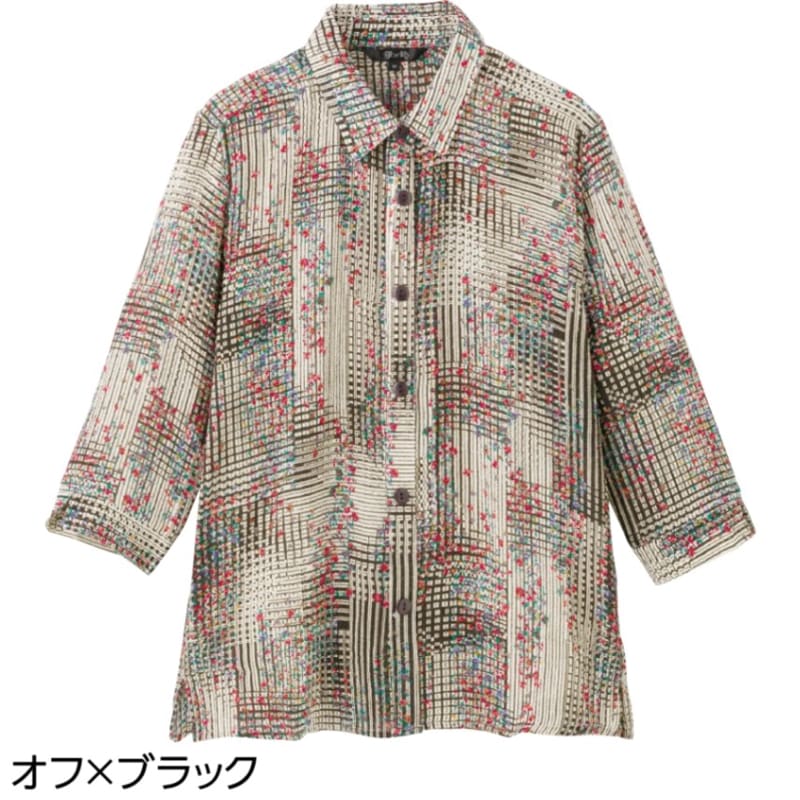 7分袖斜めボタンホールブラウス