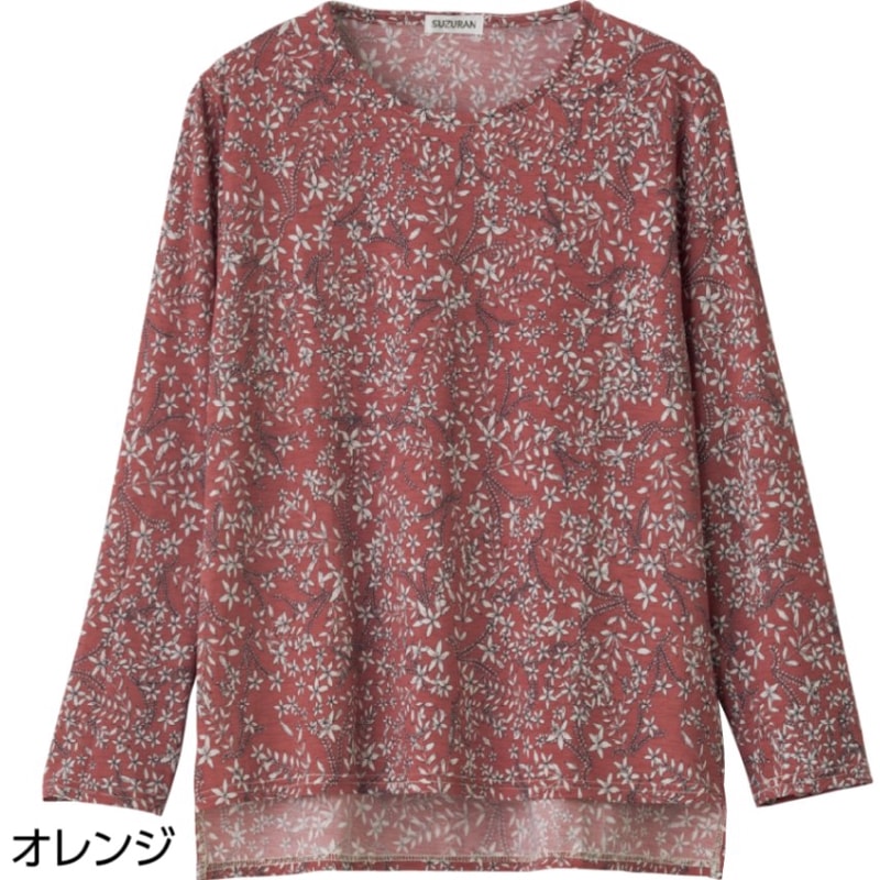 後ろ長め小花柄プリントＴシャツ