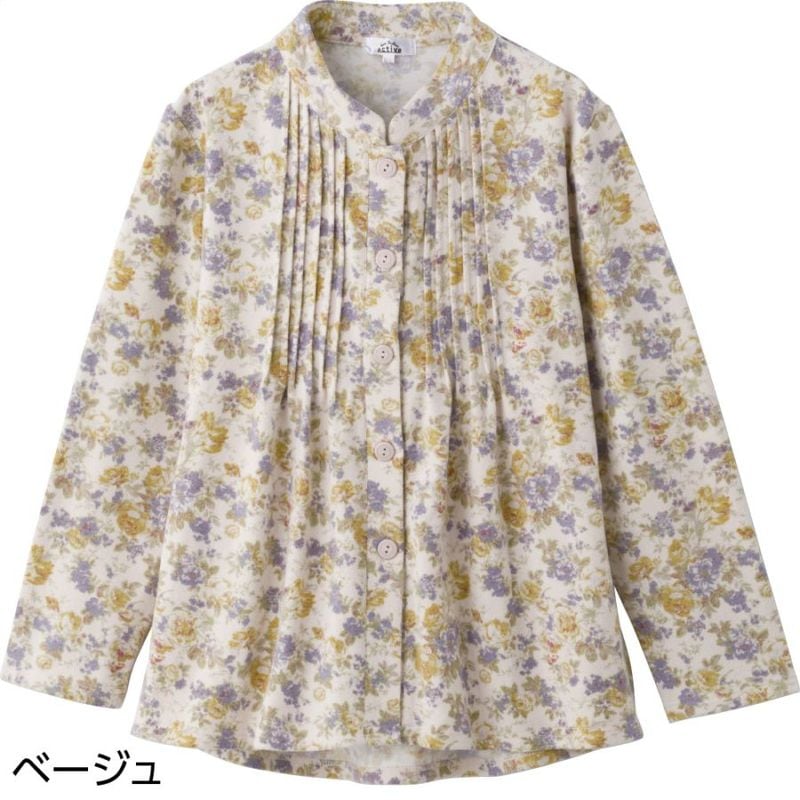 ふんわり微起毛斜め釦ホールピンタックブラウス