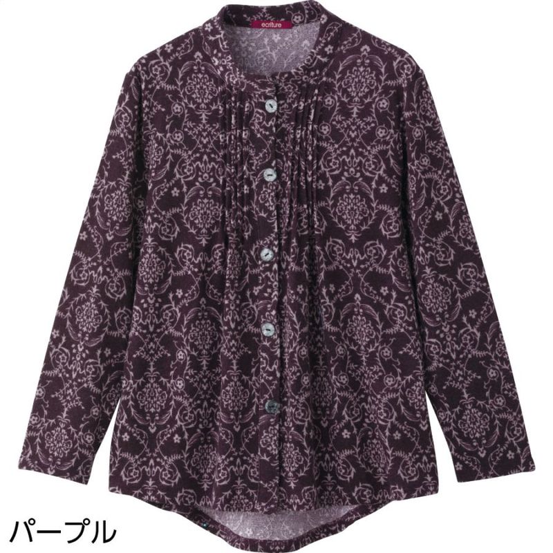 斜め釦ホールピンタックブラウス