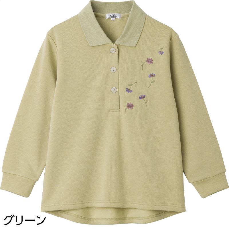 裏起毛斜め釦ホールポロシャツ