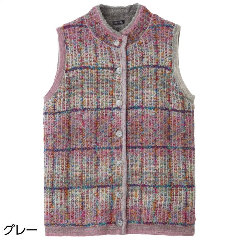 かすり調丸洗い裏ボアベスト