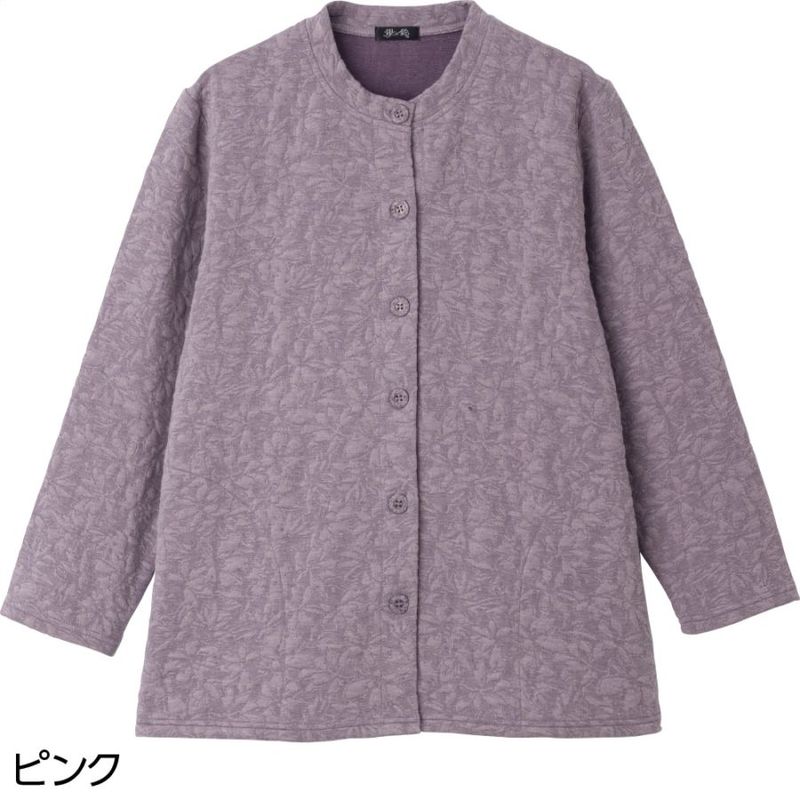 薄中綿キルト花柄カーディガン