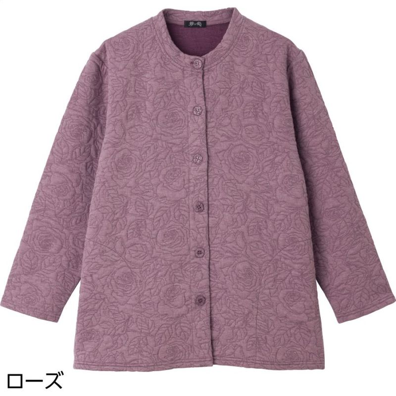 薄中綿キルトバラ柄カーディガン