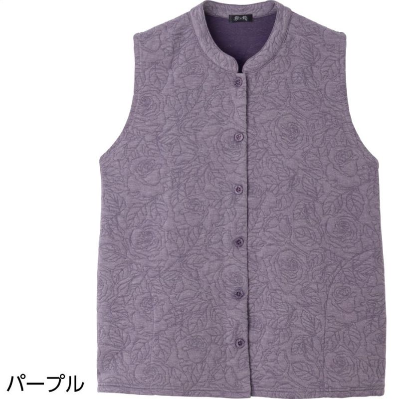 薄中綿キルトバラ柄ベスト