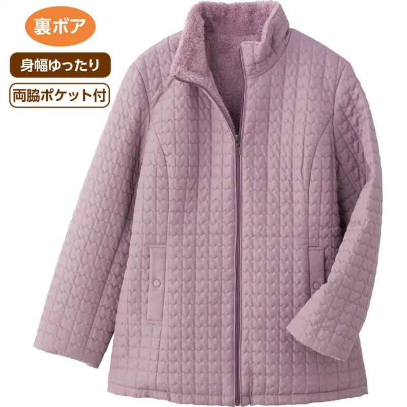 薄中綿裏ボアジップコート