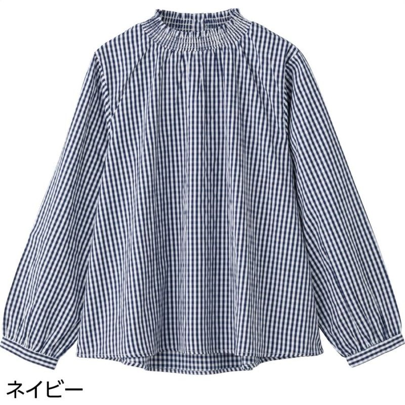 シャーリング衿ブラウス