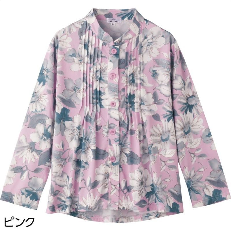 斜め釦ホールピンタックブラウス