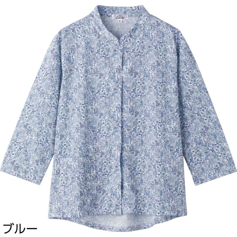 7分袖スナップ釦前開きＴシャツ