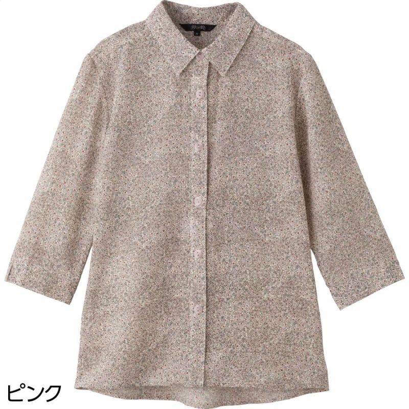 7分袖斜め釦ホールブラウス