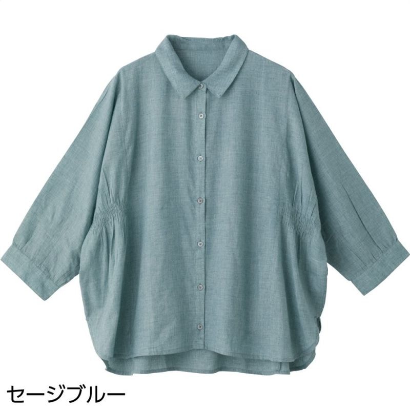 7分袖シャンブレーブラウス