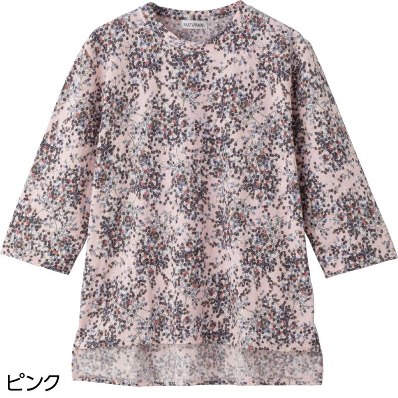 7分袖後ろ長め綿混Ｔシャツ