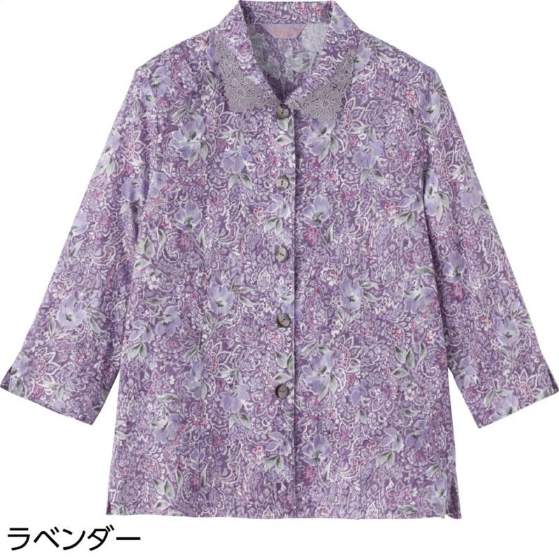 7分袖斜め釦ホールブラウス