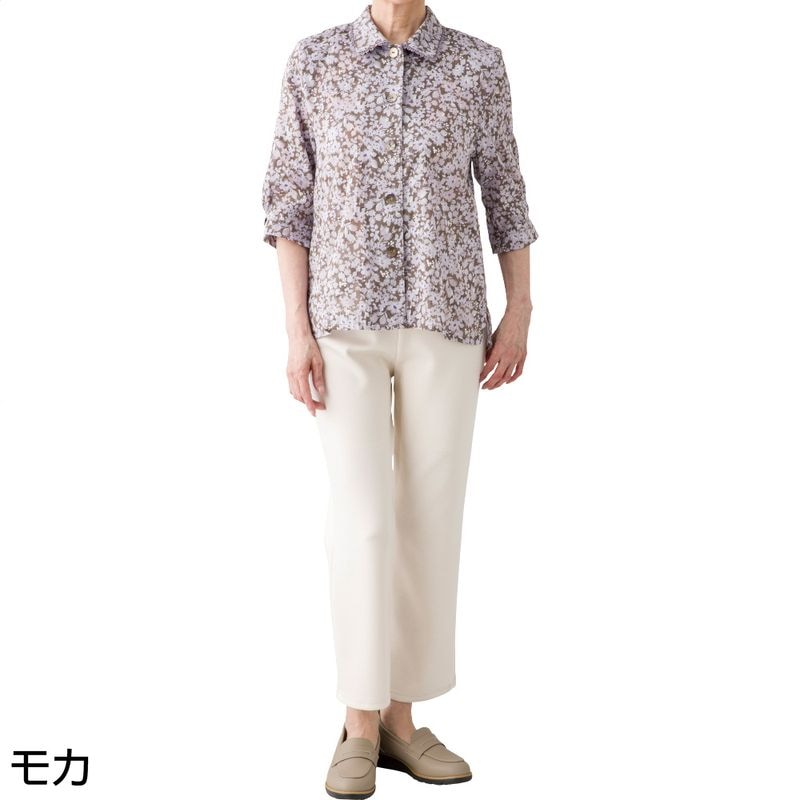 6分袖斜め釦ホールブラウス