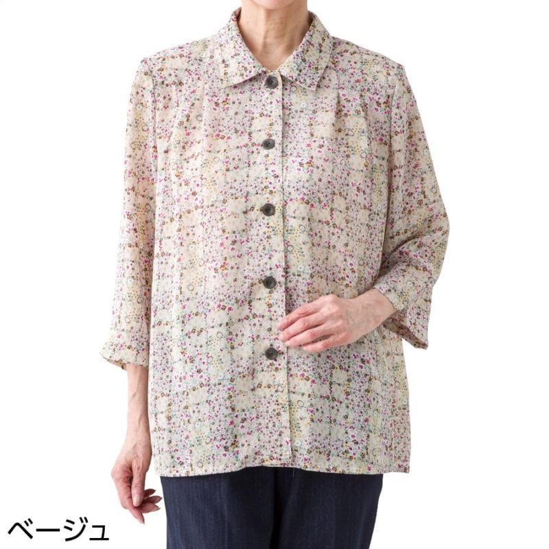 7分袖斜めボタンホールブラウス