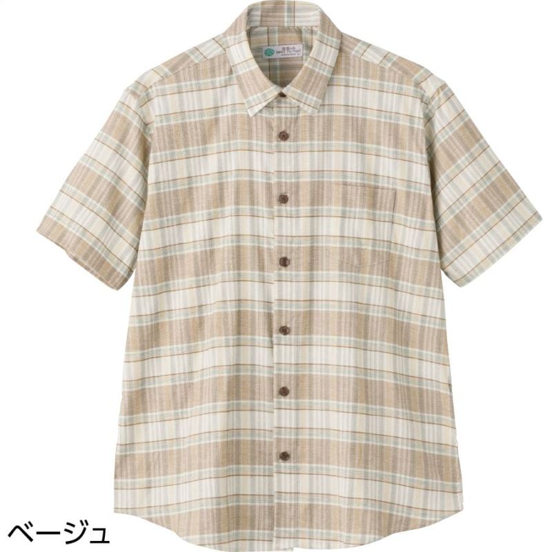 しじら斜め釦ホール半袖シャツ