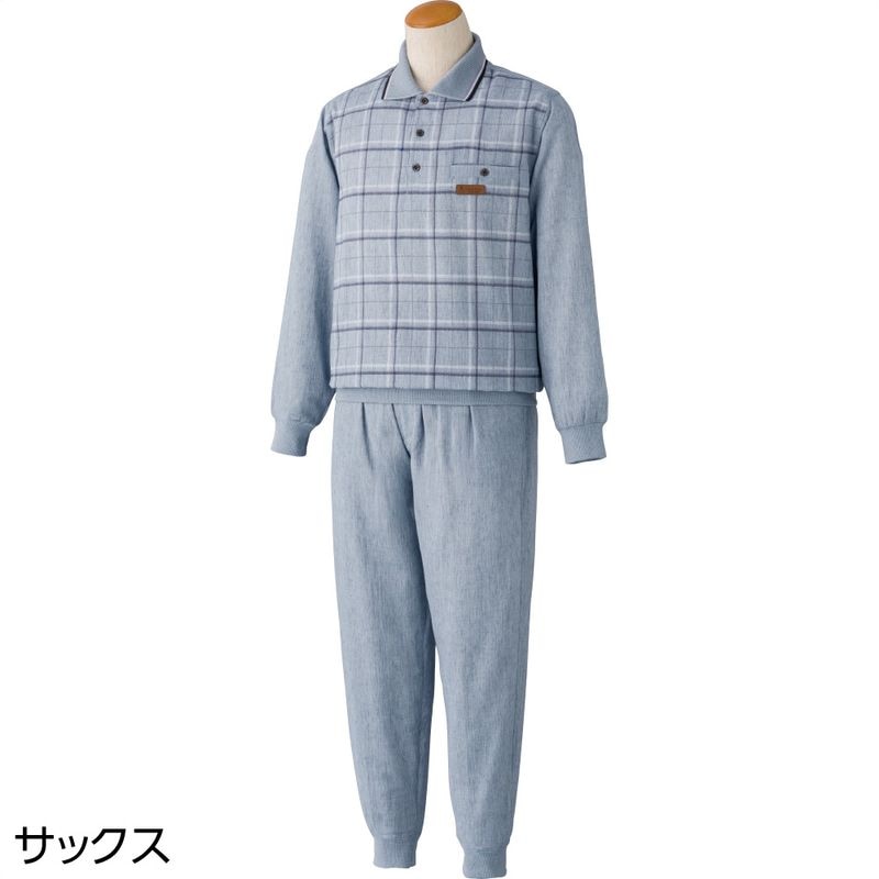 麻混楊柳ポロ衿上下スーツ