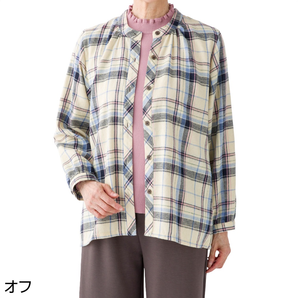 背キルト格子柄シャツブラウス