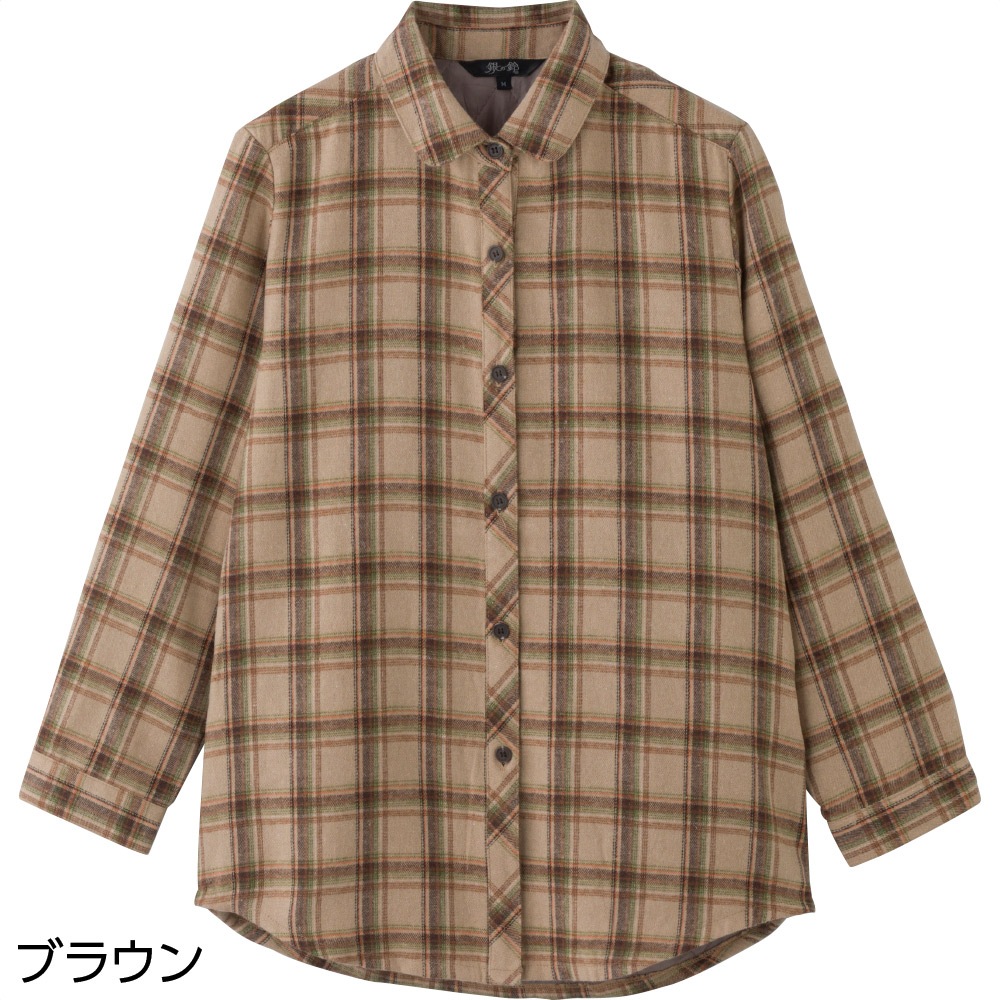 背キルト格子柄シャツブラウス