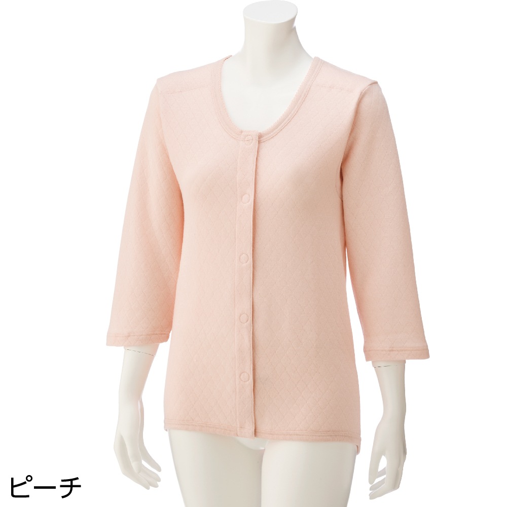 8分袖キルト背当て付きワンタッチシャツ