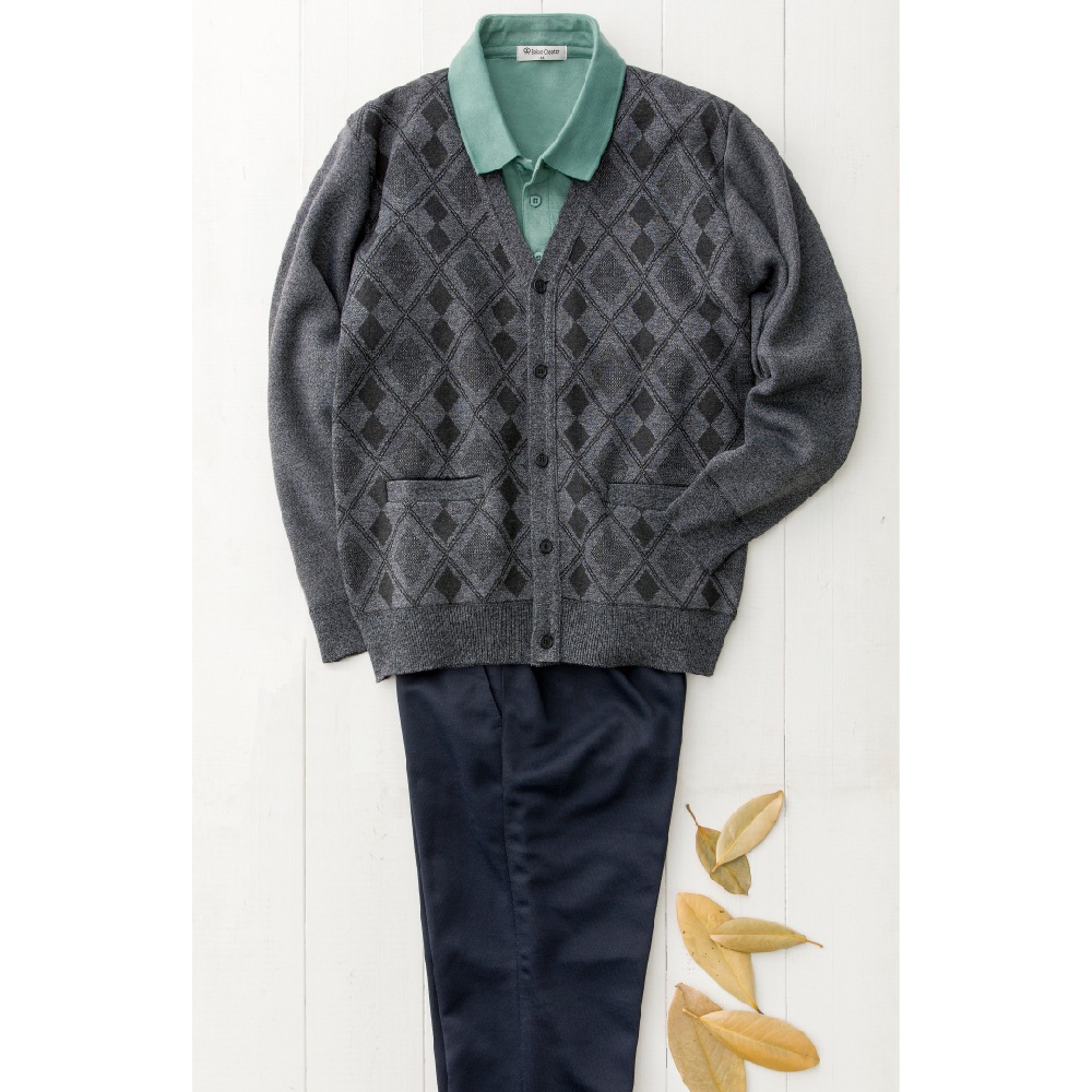 裏起毛ニット斜め釦ホールカーディガン