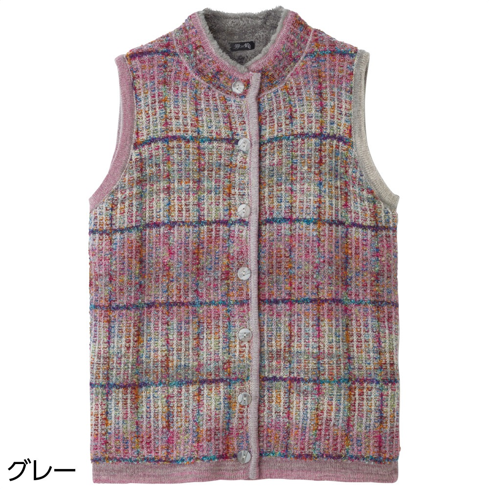 かすり調丸洗い裏ボアベスト