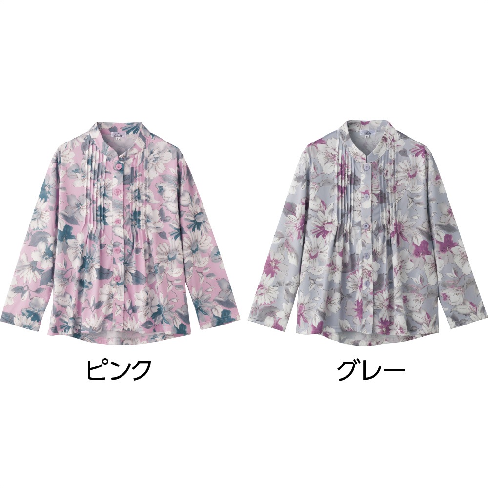 斜め釦ホールピンタックブラウス