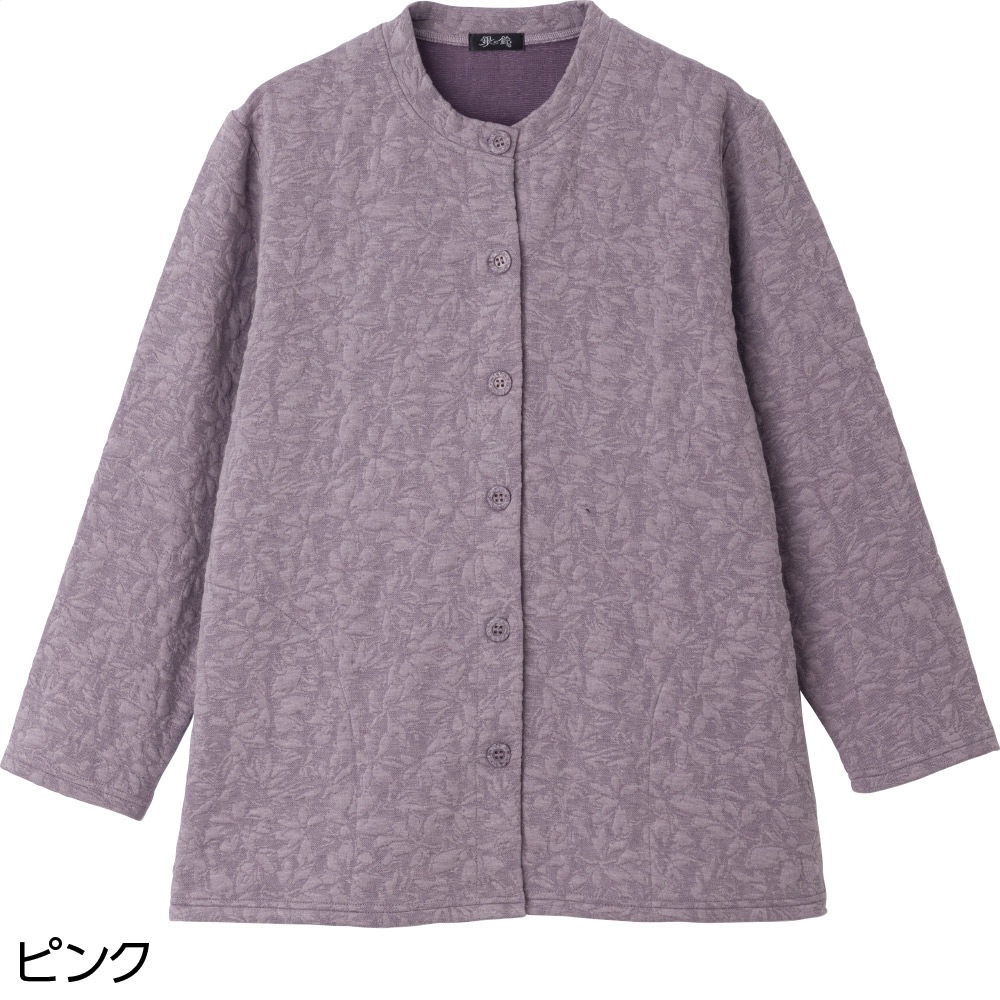 薄中綿キルト花柄カーディガン