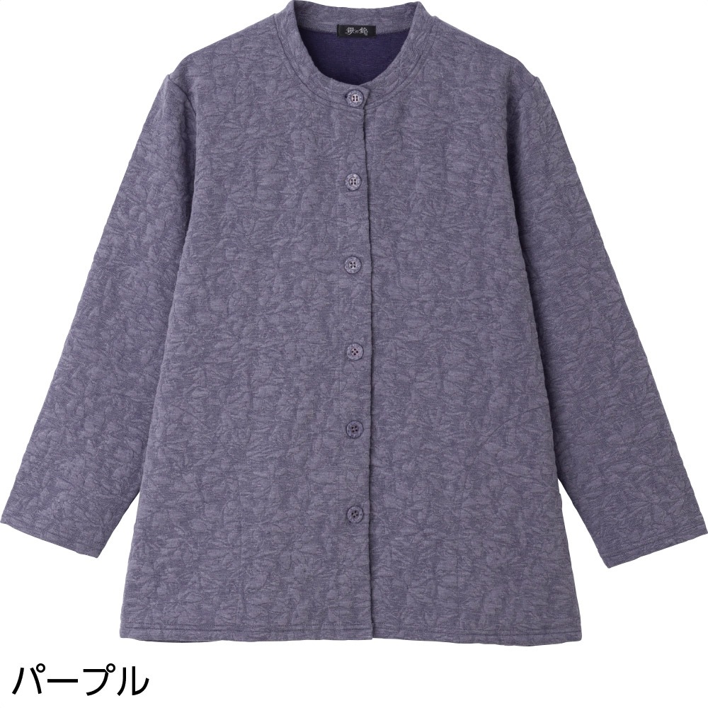 薄中綿キルト花柄カーディガン