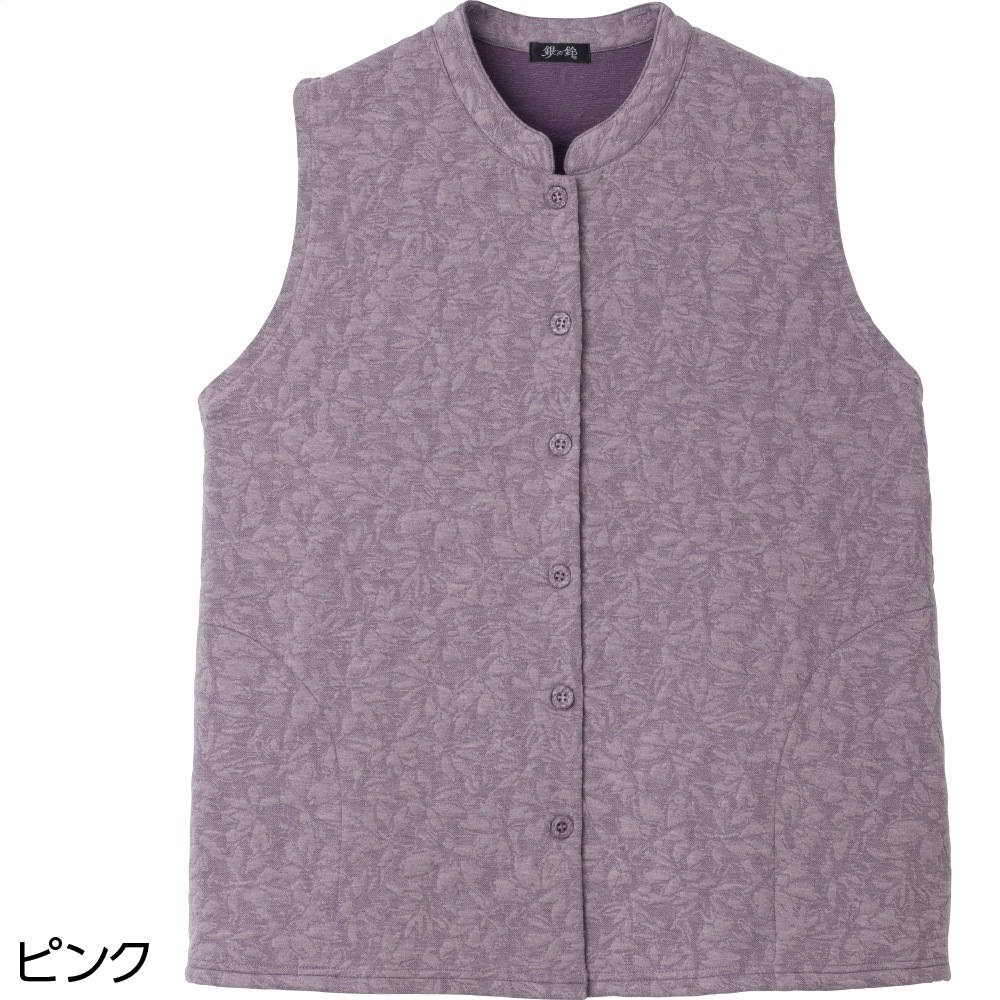薄中綿キルト花柄ベスト