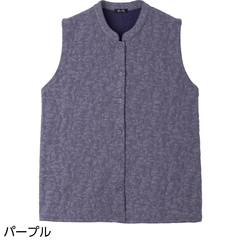 薄中綿キルト花柄ベスト