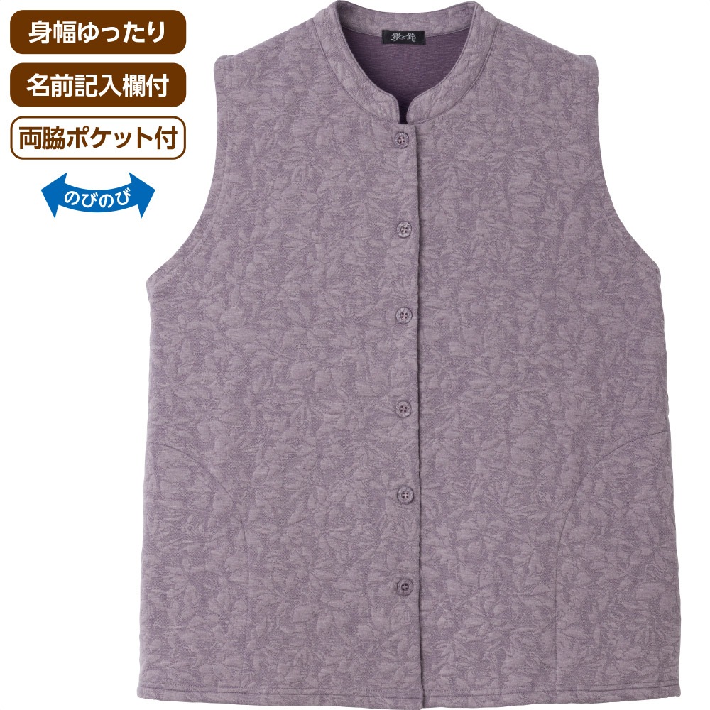 薄中綿キルト花柄ベスト