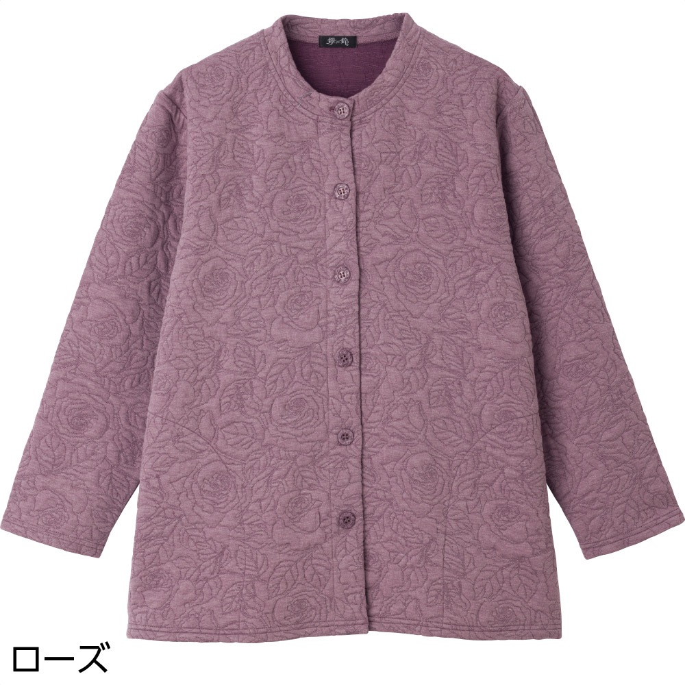 薄中綿キルトバラ柄カーディガン