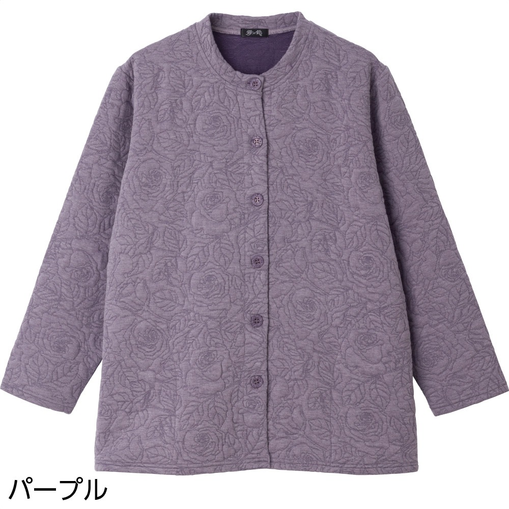 薄中綿キルトバラ柄カーディガン