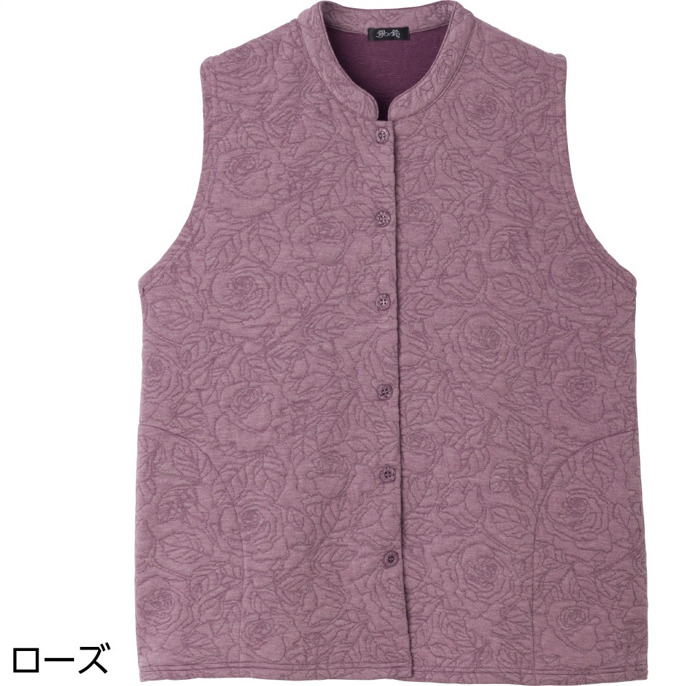 薄中綿キルトバラ柄ベスト