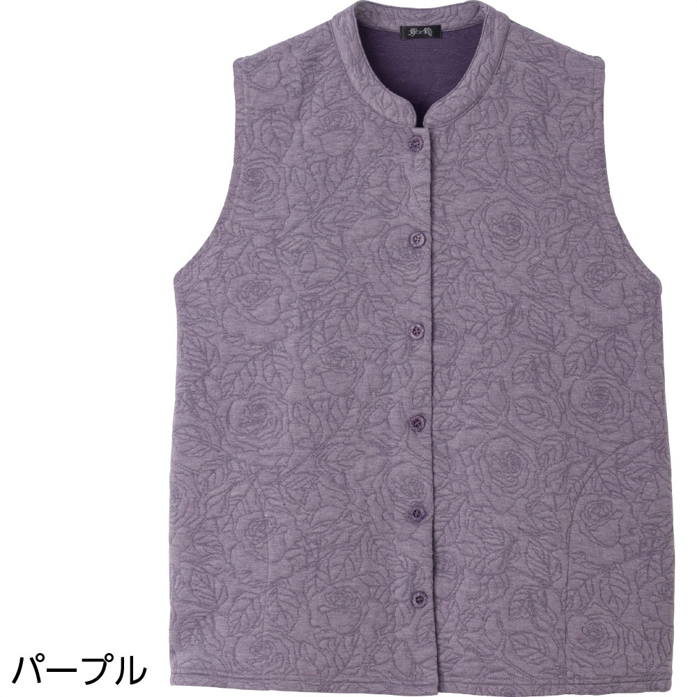 薄中綿キルトバラ柄ベスト