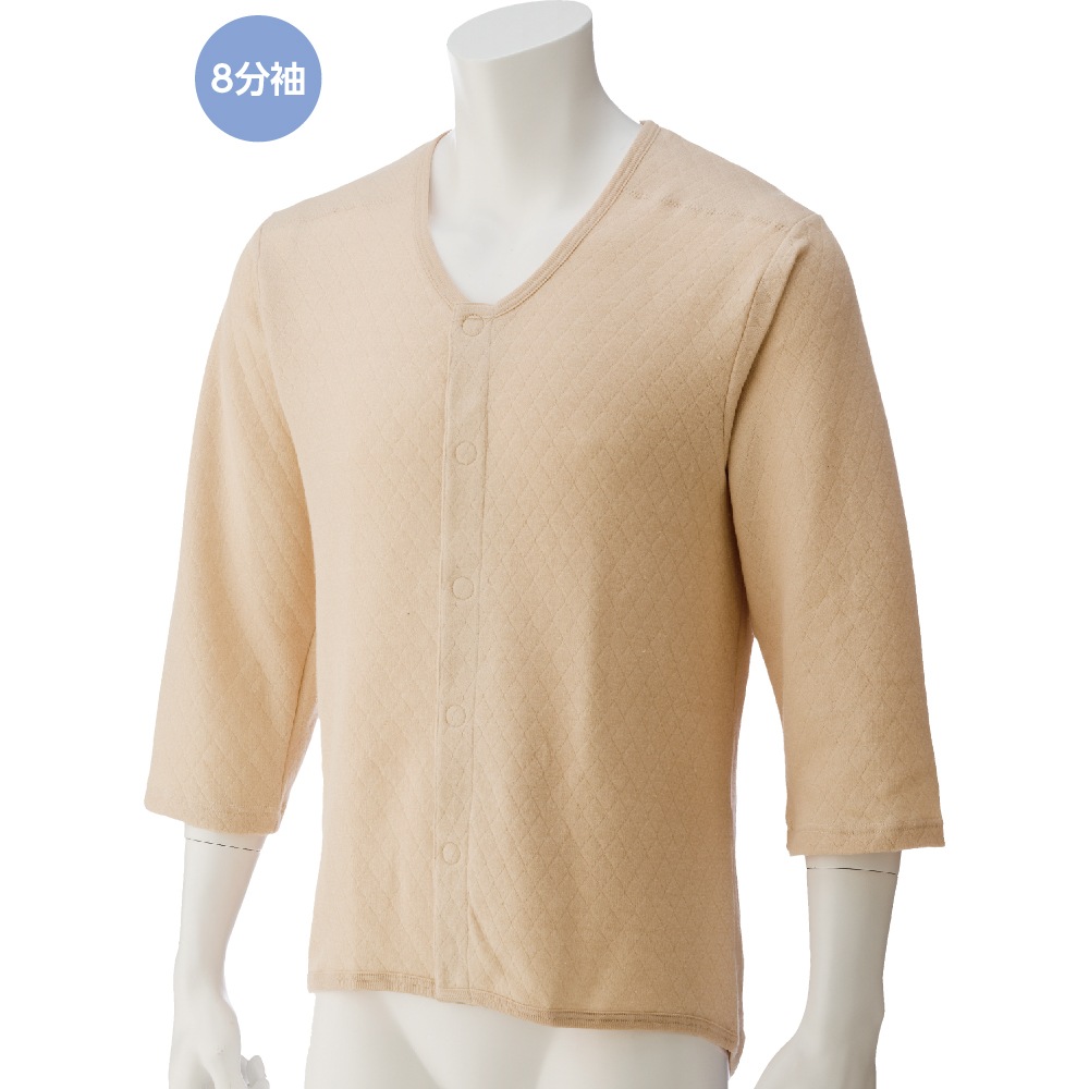 ８分袖キルト背当付きワンタッチシャツ