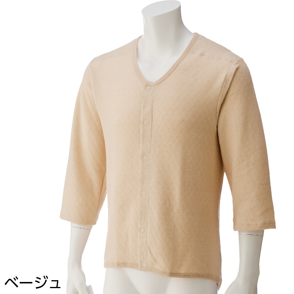 ８分袖キルト背当付きワンタッチシャツ