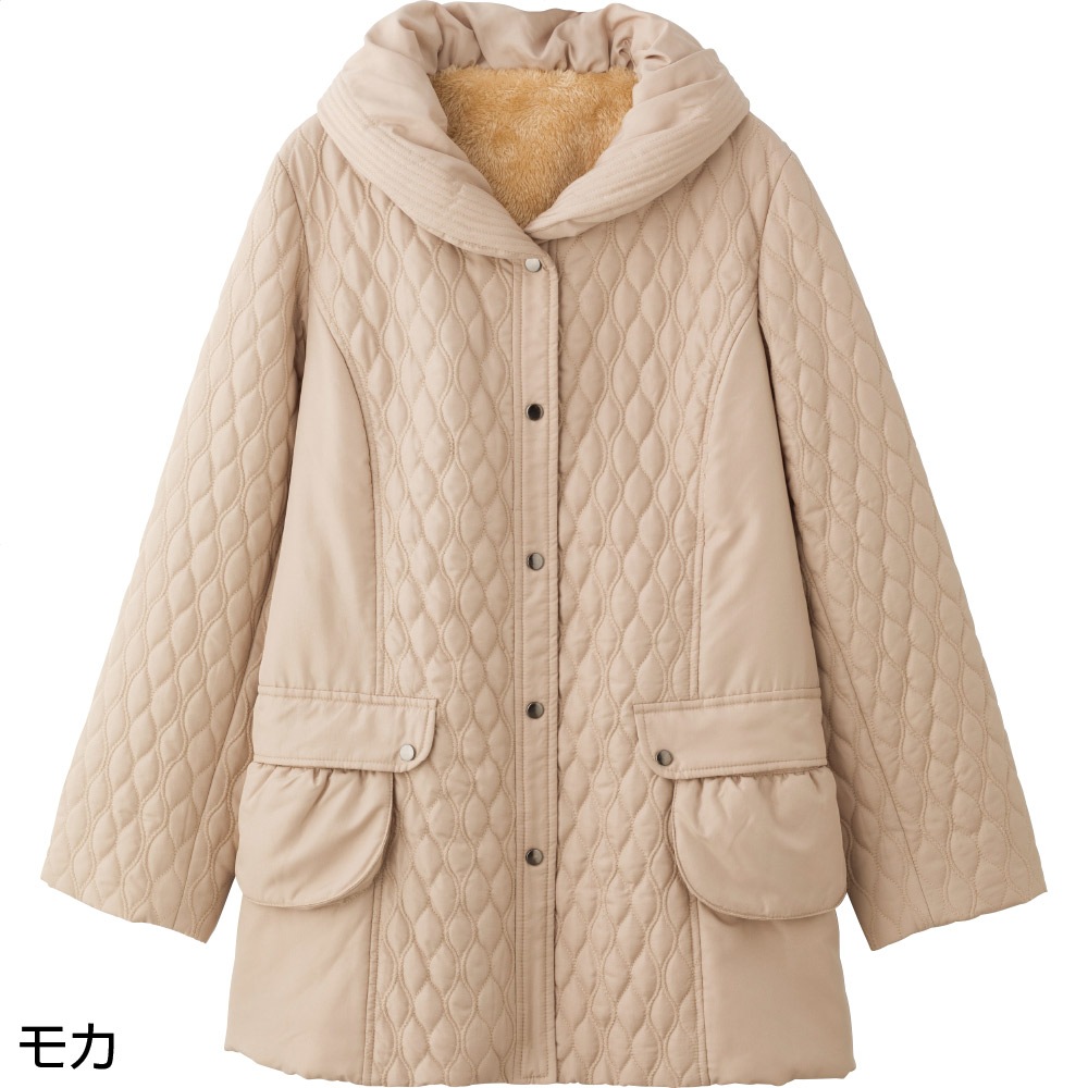 薄中綿裏ボアヘチマ衿コート