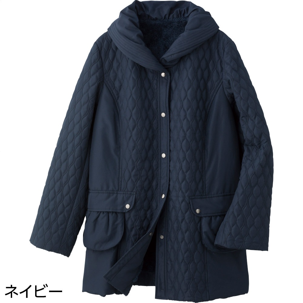 薄中綿裏ボアヘチマ衿コート