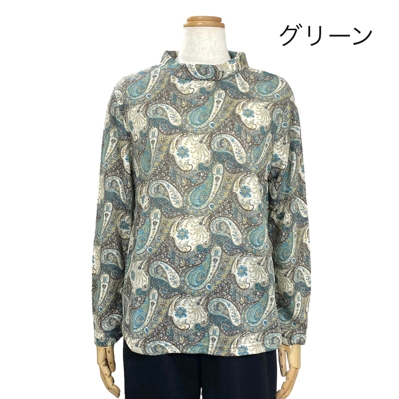 日本製 売れ筋商品|||カットソー Tシャツ 六分袖 ペイズリー柄 綿100％ 強撚 レディース ミセス シニア 春夏 日本製 カットソー Tシャツ 六分袖 ペイズリー柄 綿100％ 強撚