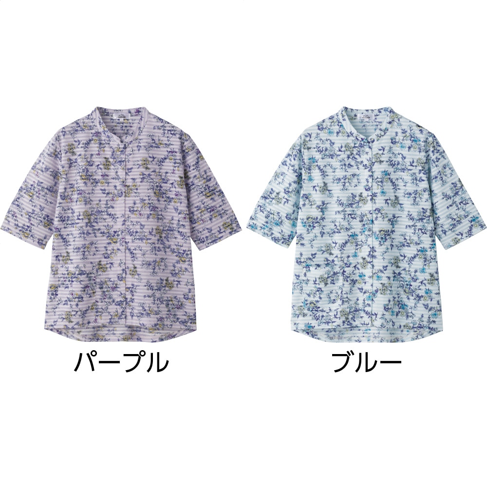5分袖スナップ釦前開きＴシャツ